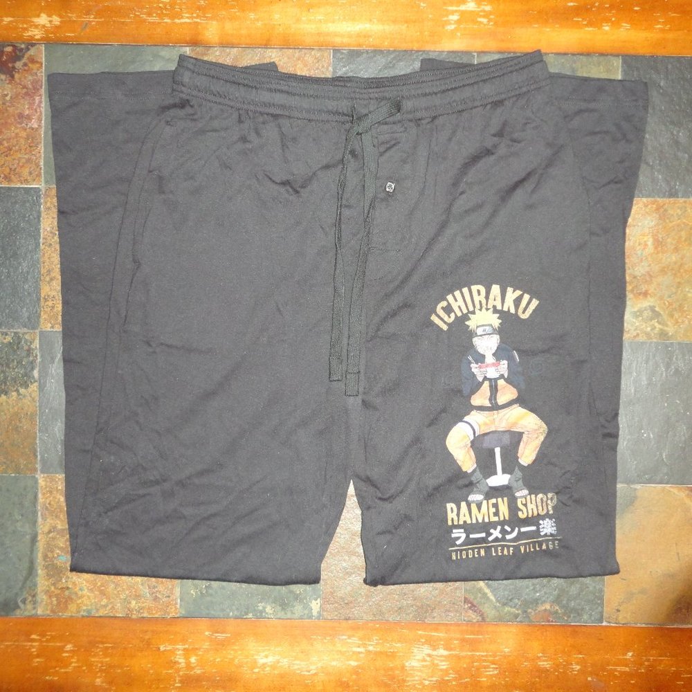 NARUTO Ichiraku Ramen Shop Men's Black Drawstring Sweatpants Size L